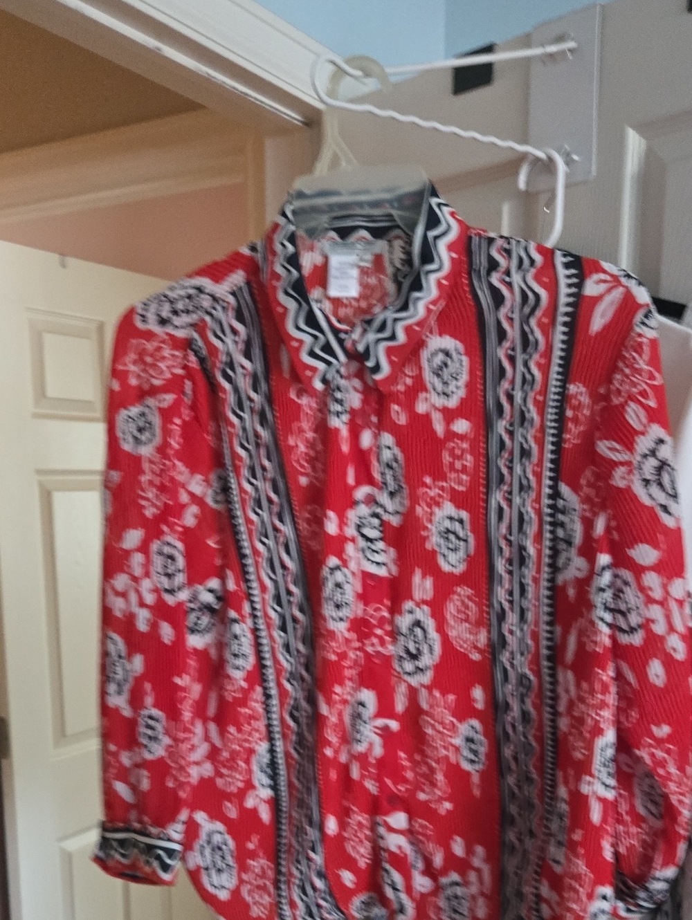 BEAUTIFUL Red Floral Button-Up Shirt Coldwater Creek XXL